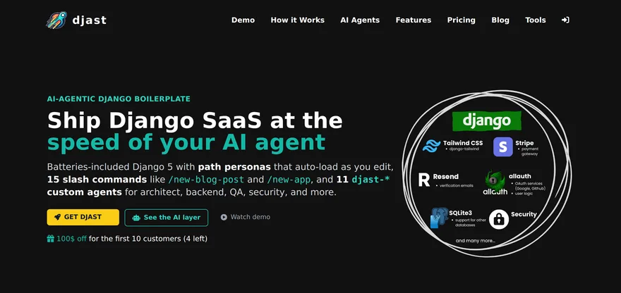 Screenshot of the djast.dev landing page